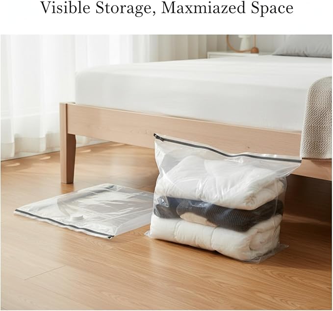 Clear Vacuum Storage Bags with Valve for Clothes & Bedding, Reusable Space Saver Compression Organizer (1 Pack)