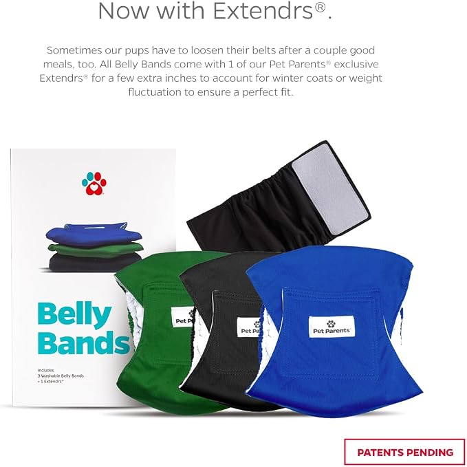 Pet Parents® Washable Belly Bands for Male Dogs (3pack) + Extendrs® of Durable Dog Diapers Male, Premium Male Dog Diapers & Dog Wraps (Medium, Gentlemen)