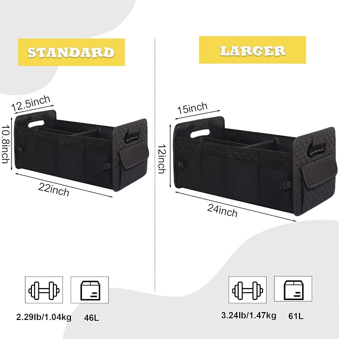 Car Trunk Organizer for SUV, Collapsible Car Storage Organizer Large Black | Sturdy, Strong Capacity, Diamond Decor, Multi Compartment Container Box Adjustable Car Accessories for Sedan Truck