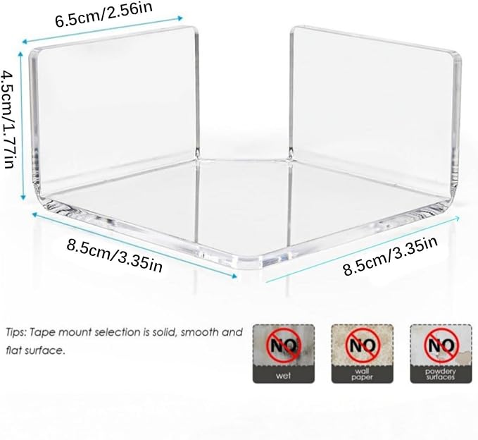 Mini Corner Shelf | Security Camera Shelf - 2 Pieces Acrylic Small Adhesive Wall Mount Stand for Monitor Speaker Bathroom Nursery Living Room Bedroom Kitchen Home