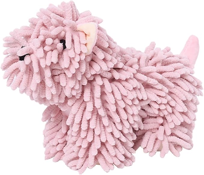 Cute Dog Chenille Hand Towel, 3D Fuzzy Puppy Hangable Ball Hand Towel Microfiber Super Soft Absorbent Bathroom & Kitchen Towels with Hanging Loop, Can Be Placed on the Sink Countertop (Pink)