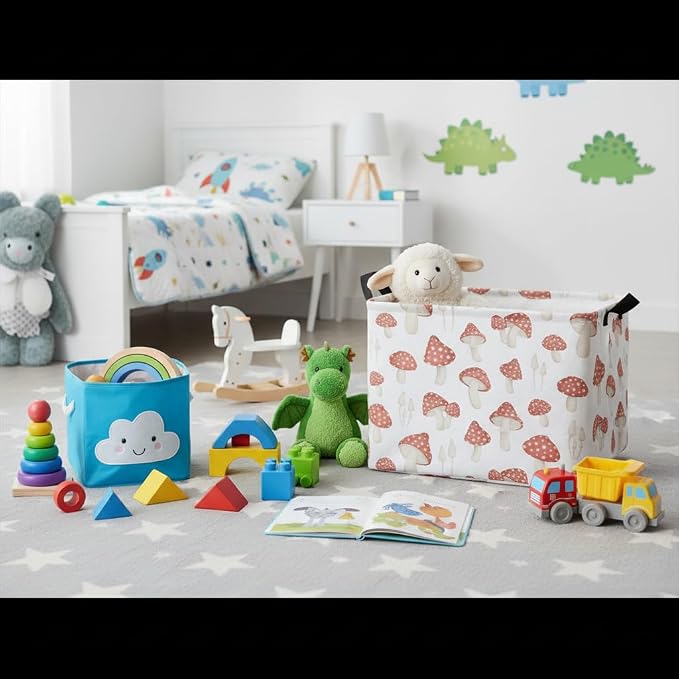 Rectangular Kids Basket Baby Girl Basket Fabric Storage Bin Organizer Box Room Decor(Mushroom)