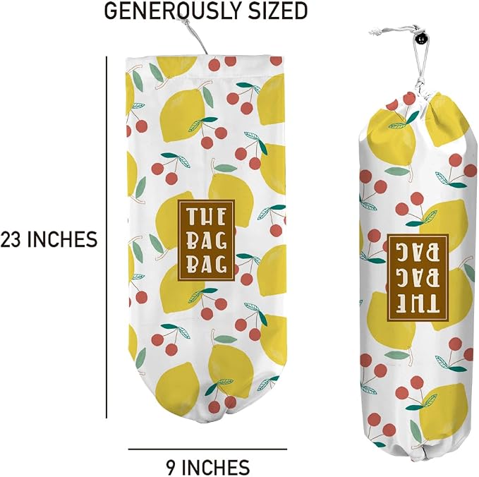 Plastic Bag Holder,Reusable And Washable Country Style Grocery Bag organizer,For Home Kitchen Travelling Camping Decor, use 1 Pack,lemon And Cherry Pattern