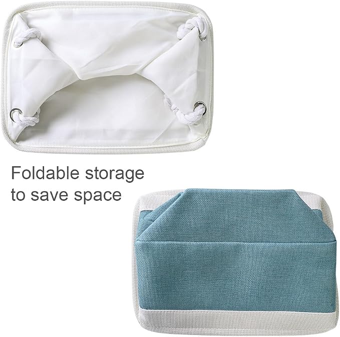 Fabric Storage Bin with Handles,Storage Basket for Home Storage and Organization, Shelf Basket with Cover for Living Room Bedroom Closet（White & Green Medium 13.8L×9.8W×6.7H