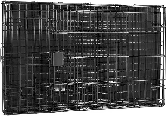 Amazon Basics Portable, Easy to Assemble, Foldable Metal Wire Dog Crate with Removable Tray, Double Door, Divider Panel, Handle, 36" x 23" x 25", Black