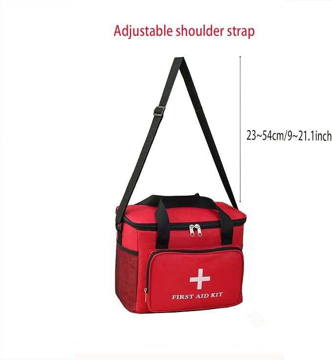 Emergency Medical Bag Organizer - Large Pill Bottle Storage with Detachable Pouch, Waterproof First Aid Kit Case for Travel & Home (Red, Large)