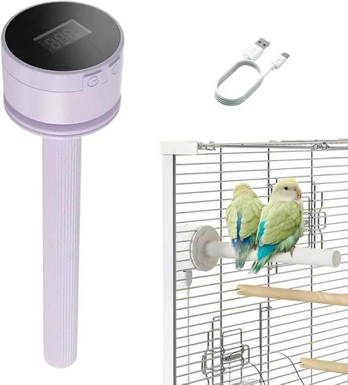 Parrot Heated Perch, 5-Level Adjustable Temperature Heated Bird Perch with Timer & Display, Bird Cage Heater Stand for Small Medium Birds Indoors Outdoor (Purple, M)