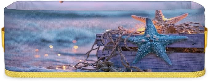 Starfish Beach Lights Bathroom Storage Basket, Foldable with Handle Open Countertop Paper Towel Decorative Box, Toilet Tank Top Shelf Baskets for Home Closet Bedroom Living Room Office
