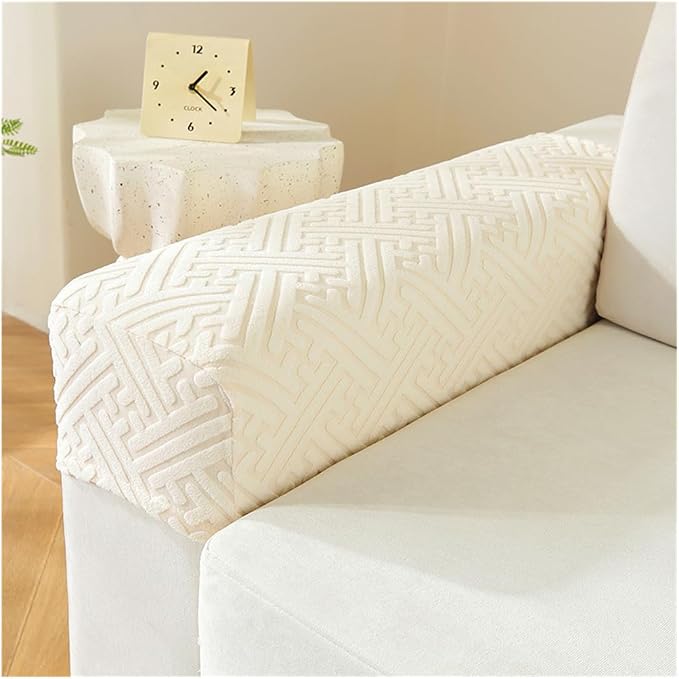 Sofa Arm Covers Set of 2 Squared, Non-Slip Arm Covers Protector for Dogs, Cats, Pets, Couch Armchair (A Beige)