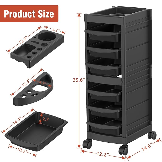 7-Layer Salon Trolley Cart with 6 Drawers for Hair Stylist | Professional Salon Rolling Cart with Wheels, Portable Barber Station with Extra Storage Space for Barber,Tattoo