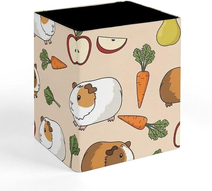 PU Leather Pencils Holder Organizer Case Vegetable Food Cute Guinea Pigs Pets Desktop Pencil Cup Holder Stationery Container Box Office Makeup Brush Organization