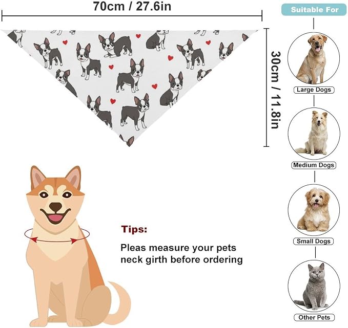 Lightweight and Soft Pet Scarf Boston Terrier Bulldog for Small to Large Dogs, Cats Beach, Outdoor Travel, Casual Daily Walking Use