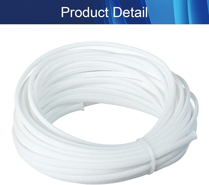 Jutagoss PET Expandable Braided Cable Sleeve, 32.8ft - 3/16 inch White Cable Management Sleeve, Wire Loom Tube Cord Protector for USB Cable, Power Cord, Audio Video and More, 1Pc