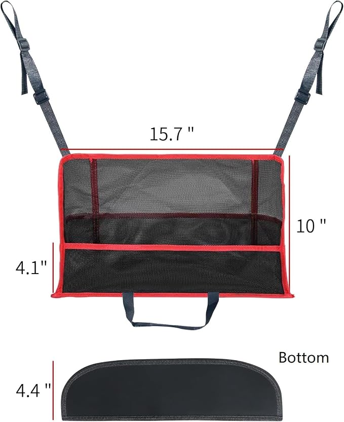 Car Net Pocket Handbag Holder Between Seats Universal Seat Back Storage Mesh Bag for Phone Purse and Smaller Items Barrier of Pet Kids, Red