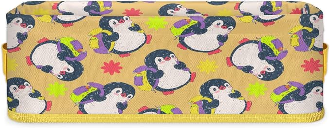 Penguin Cute Happy Cartoon Bathroom Storage Basket, Foldable with Handle Open Countertop Paper Towel Decorative Box, Toilet Tank Top Shelf Baskets for Home Closet Bedroom Living Room Office