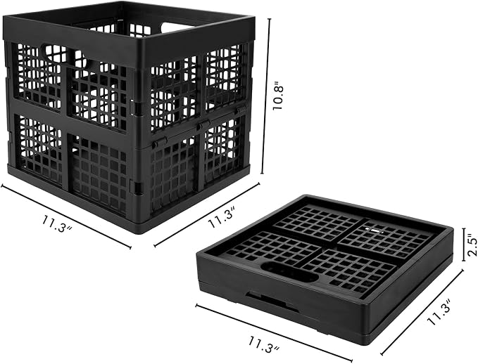 Eslite 3-Pack Collapsible Plastic Storage Crates,Foldable Crates for Storage,16L (Black)