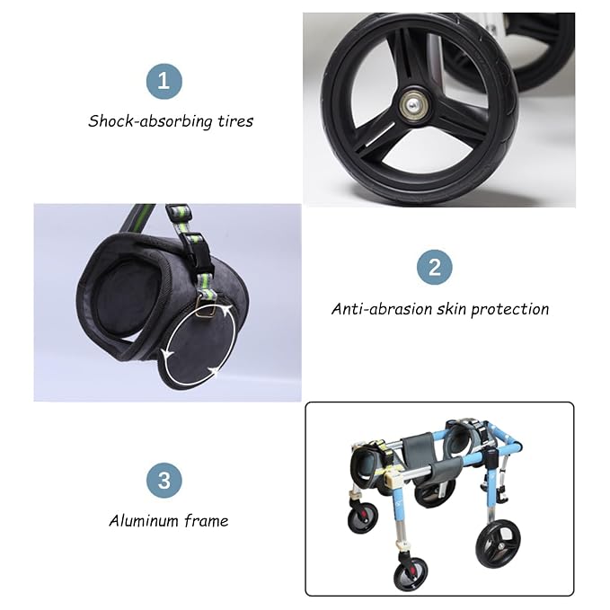 Wheelchair - 4 Wheel/2 Wheel Mum to L Pet Rear Limb Support Trolley, Injured Dog li Aid with Leg Protect Pad, Ideal for Rehabilitat