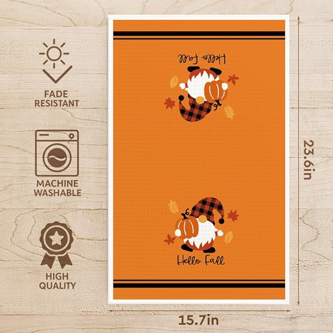 Thanksgiving Pumpkin Gnome Kitchen Fall Towel Gifts for Women,Hello Fall Tea Towel Baking Cooking Drying Cloth for Kitchen,Flour Sack Dish Towels,Farmehouse Decoration for Thanksgiving,Holiday