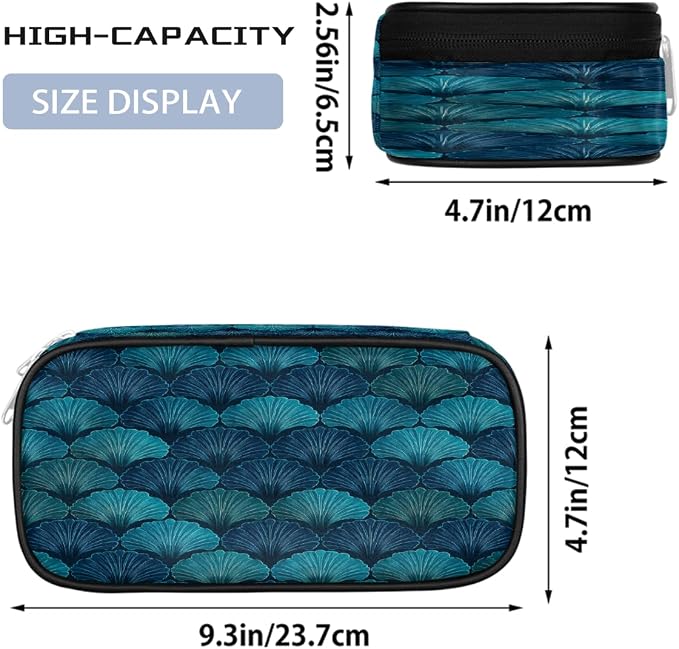 Cute Pencil Case for Girls Boys, Teal Blues Shells Portable Pencil Bags Pouch Pen Case Organizer with Zipper for School College Office