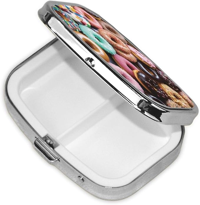 Square Pill Box Donuts Pill Case for Purse & Pocket 3 Compartment Pill Organizer Portable Travel Pillbox Medicine Pill Holder Container for Daily Vitamin Cod Liver Oil Storage