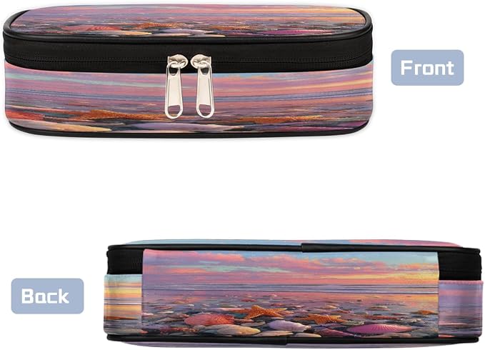 Pencil Case Pouch, Sunset Beach Shell Starfish Large Pen Bag with Zipper, Portable Zipper Pencil Pouch Organizer for Student Teen Girls Boys