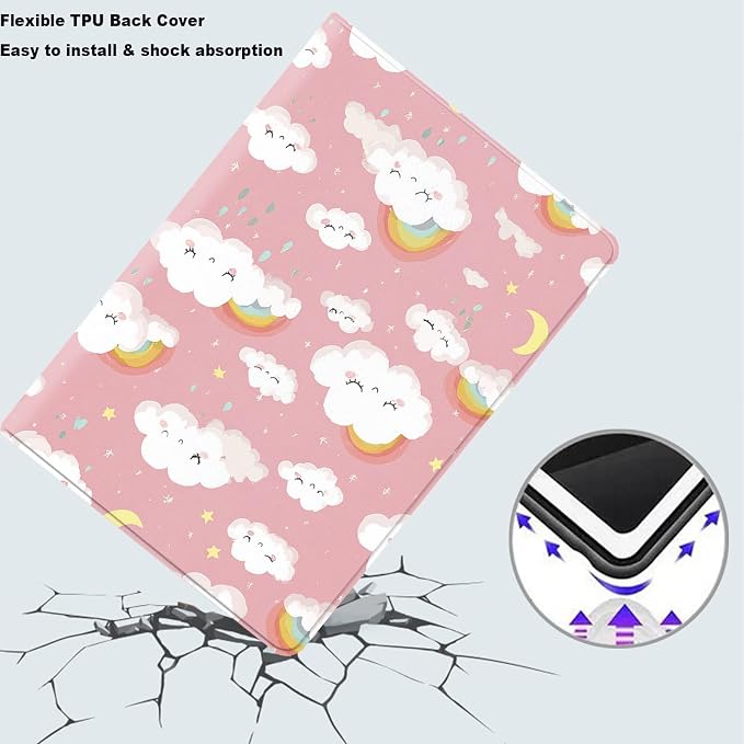 Tablet Case for iPad 10.5 Inch (iPad Air 3/Pro,2017/2019),Shockproof Protective Cover with Stand,Auto Wake/Sleep,Cartoon Cloud Rainbow