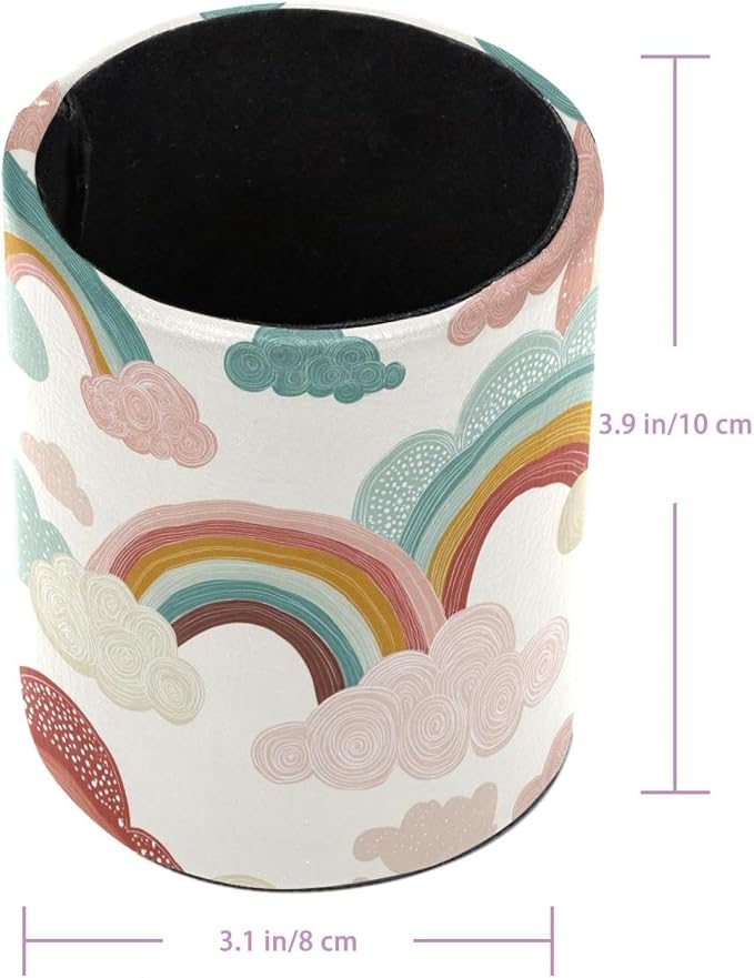 Faux Leather Pen Holder for Desk, Pencil Organizer Rainbows and Clouds Pen Cup Desk Decor Makeup Brush Holder Storage for Office Home