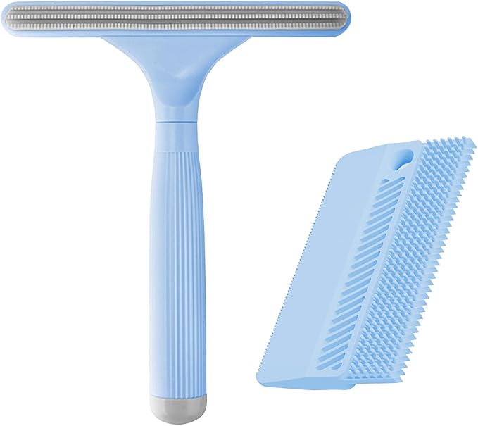 2 Pack Portable Pet Dogs Cats Hair Remover Lint Removal Shaver Tool Fur Scraper Carpet Rake for Couch Furniture Car Mats Fabric Sofa Clothes Bedding Blue
