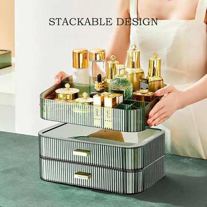 Stackable Makeup Storage Drawers, Bathroom Counter Organizer. | Drawers Can be Stacked, Cosmetic Display Case, Ideal for Make Up, Skincare, Perfume; Suitable for Dresser Top, Vanity