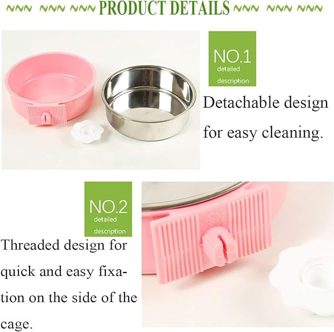 kathson Crate Dog Bowl, Removable Stainless Steel Hanging Pet Kennel Cage Bowl Food & Water Feeder Coop Cup for Puppy, Cat, Rabbit, Guinea Pigs Ferret Bird (2 PCS, Size: M, Blue and Green) (Pack of 2)