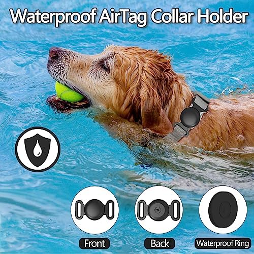 Waterproof Dog Collar with Airtag (1st & 2nd Gen) Holder, 2 Pack | Lightweight Silicone Hidden AirTag Holder for Dog Collar, Anti-Lost AirTag Case for Pet Cat Dog (Black & Navy)