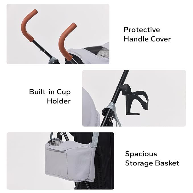 10lbs Ultra-Lightweight Pet Stroller - Compact Folding Umbrella Stroller with Durable Shoulder Strap, 3-Compartment Organizer & Cup Holder - Portable Dog Cat Travel Carriage, Dark Gray