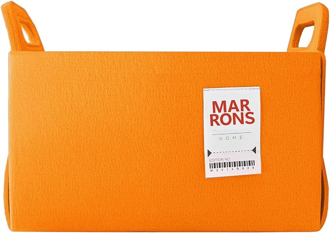 Collapsible Felt ORANGE Storage Bin Medium 11"x7.1"x7.1" – Foldable Basket with Handles for Closet, Storage, Laundry Room Organization, Decorative Storage Bins for Shelves, Cube Storage