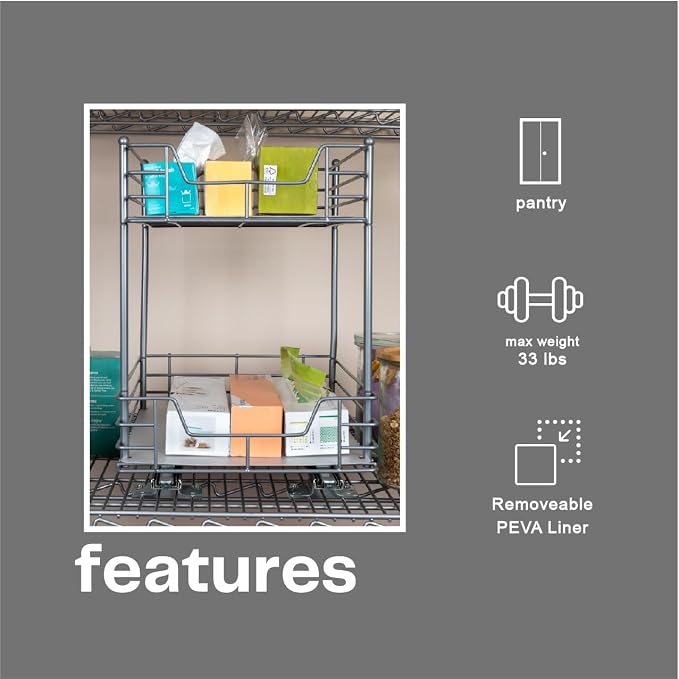 Household Essentials Brushed Steel Two-Tier Pull-Out Pantry Organizer