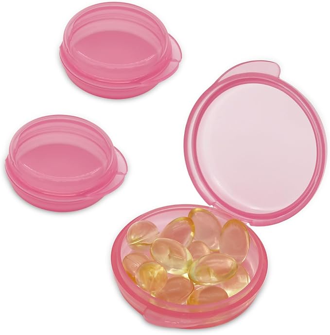 UHOUSE Small Pill Box (3 Pack), Daily Mini Pill Organizer Portable for Purse Pocket,Travel Pill Case Medicine Storage Container Earplug Case (Pink)