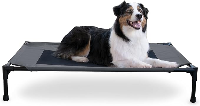 K&H Outdoor Elevated Dog Bed, Cooling Raised Dog Bed, Large, Charcoal | Pet Cot for Medium & Large Pets, Breathable Mesh Center Hammock Design, Indoor/Outdoor Washable Cover, 42x30in