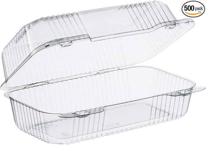 9 x 5.38 x 3.5 Inch Oblong Clear Pet Hinged Container - Clamshell Takeout Container For Sandwiches, Pastries, and Deli Meals - For Bakeries, Cafes, Grocery, and Food Service (200 Pack)