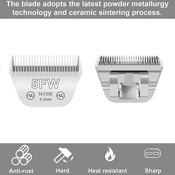 Audoc Wide Blades for Dog Grooming Blades Compatible with Andis,Oster A5,Wahl km10 Dog Clippers Stainless Steel Blades Blades for Animal Dog,Cat,Horse, (#5FW(6.3mm)/2PCS)