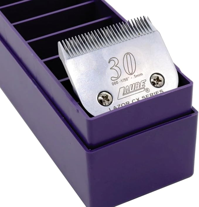 Laube Mini Blade Case for Pet Grooming Clipper Blades - Organizer Fits 12 Blades - Compact Size (9.25" x 2.25" x 2.25") - Detachable Snap On Lid - Impact Resistant Plastic - Made in The USA - Purple