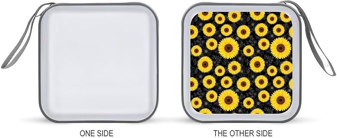 Portable 40-Disc CD Storage Binder Floral Sunflower Black, Hard Case Wallet with Handle, Protective Organizer for Movies Music Travel