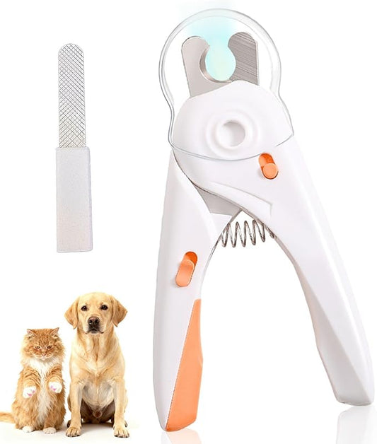 LED Dog Nail Clipper with Light, Illuminate Nails and Bloodline for Safe Trimming, with Nail File, Transparent Guard and Safety Lock, Suitable for Cats and Dogs-White