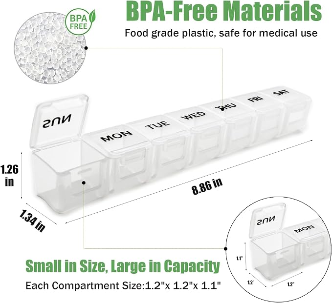 2 Pack Weekly Pill Organizer, Large 7 Day Travel Pill Case (White & Khaki) | Daily Vitamin Case Medicine Box, AM/PM Pill Containers Twice a Day for Medicine Supplements Fish Oil, Portable & Durable
