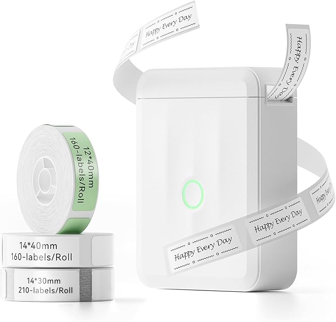 NIIMBOT D110 Upgraded Version Mini Label Maker Machine with 3 Tapes, White | Portable Bluetooth Thermal Printer, Sticker Labeler with Multiple Templates for Office Organization Home Kitchen School