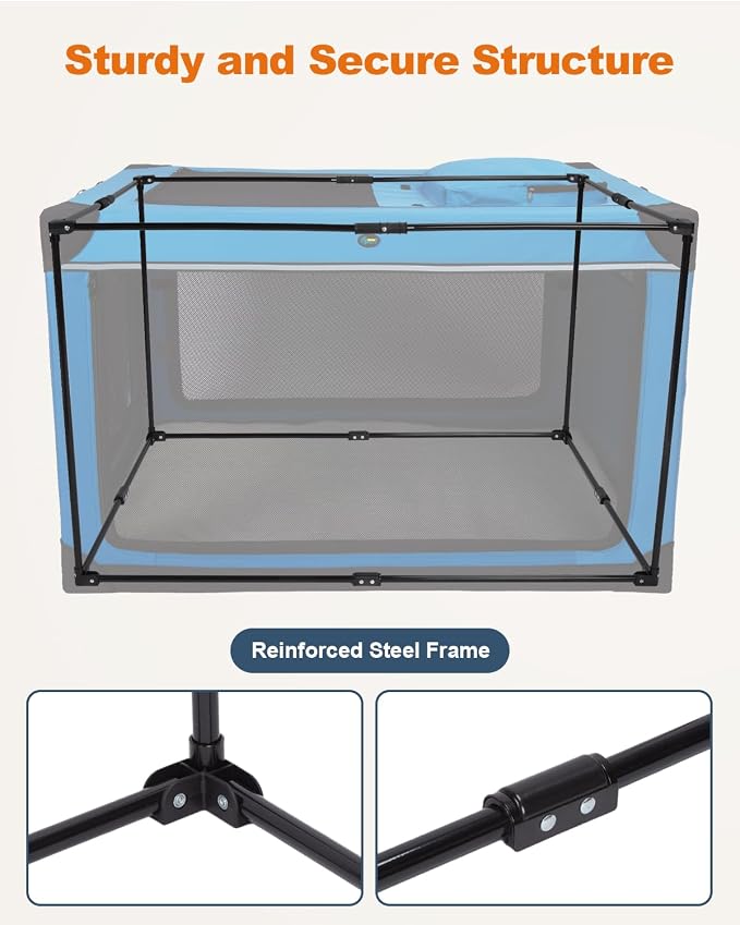 Ownpets 48 inch XXL Collapsible Dog Crate for Large Dogs, Portable Travel Dog Crate, 4-Door Foldable Pet Kennel with Durable Mesh Windows and Soft Mat, Blue | Foldable, Portable, 4-Doors, 4-Side Mesh Windows, Steel Frame Oxford Cloth, Soft Cushion Mat,...