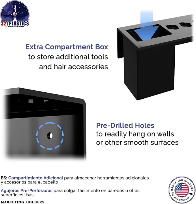 Black Acrylic Brush Organizer Hanging Display 6 Holes with Brush Box and 2 Brush Holes Wall Mount Rack with Hanging Hardware for Professional Dog Groomers Stylists and Barbers by Marketing Holders