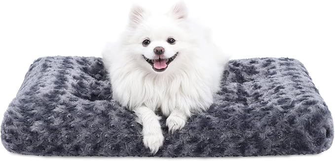 KSIIA Washable Dog Bed Small Dog Crate Bed Plush Pet Mat 23"x18" Dark Gray | Deluxe Plush Comfy Kennel Pad, Anti-Slip Bottom,Deep Sleeping Mat for Small Dogs,Machine Washable for Easy Cleaning