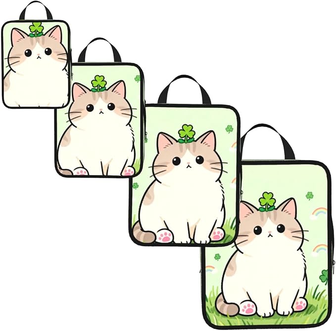 Cute Pets Compression Packing Cubes 4 Piece Set | Expandable Suitcase Organizers For Adults Save Luggage Space Water Resistant Pouches Weekend Gear