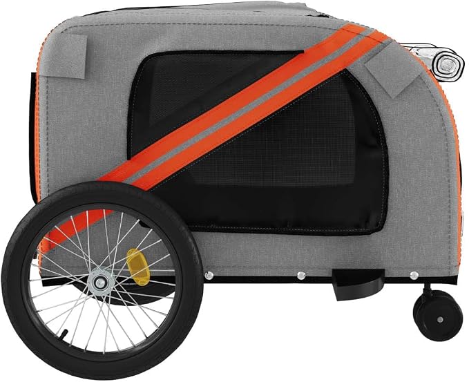 Pet Bike Trailer for Medium Dogs, Oxford Fabric Dog Bicycle Cargo Cart with Iron Frame, Orange and Gray