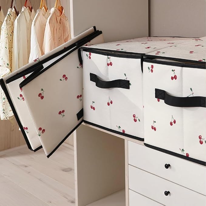 Stackable Clothes Storage Bins with Lids 3 Pack. | Closet Organizers Fabric Cat Printing Box for Home and Office,Blanket Clothes Organizers,Under Bed Storage Containers