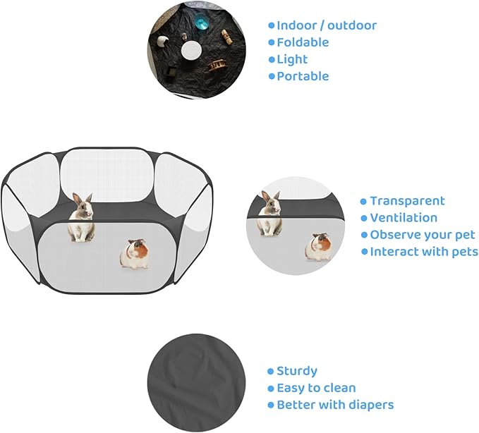 Amakunft Small Animal Playpen, Pop-Up Portable Play Yard for Guinea Pigs, Rabbits, Hamsters, Hedgehogs, Foldable Exercise Fence with Breathable Mesh for Indoor Outdoor Use | 47 x 24 x 15 in portable guinea pig play pen with breathable mesh, folds flat ...